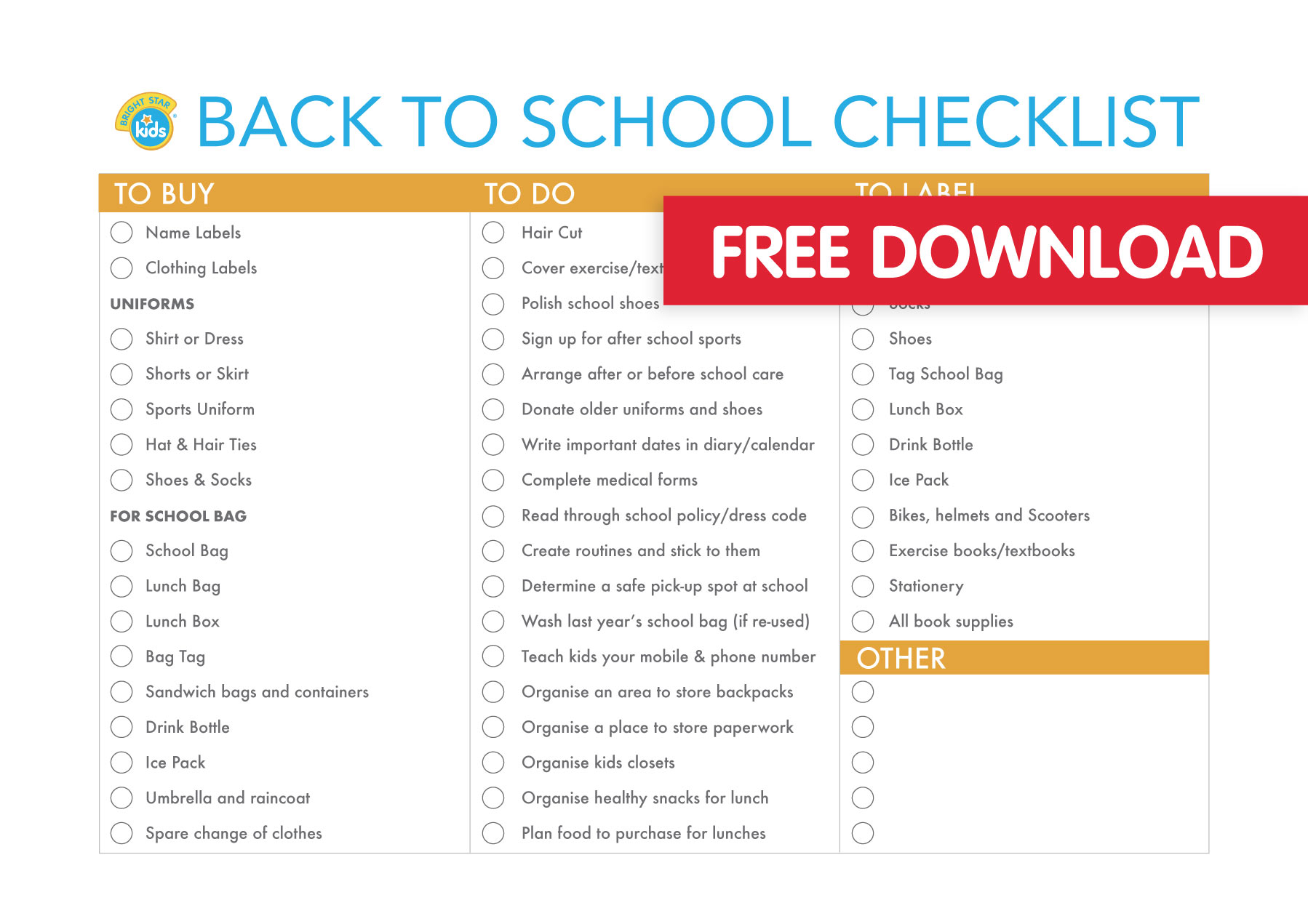 Back To School Checklist Free Printable Bright Star Kids