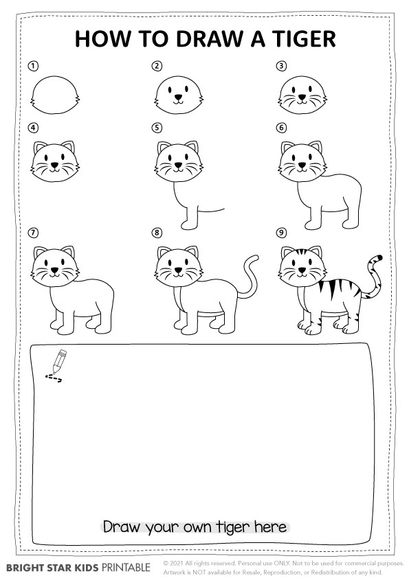 How To Draw A Tiger - Bright Star Kids Cute And Easy Tiger Drawing